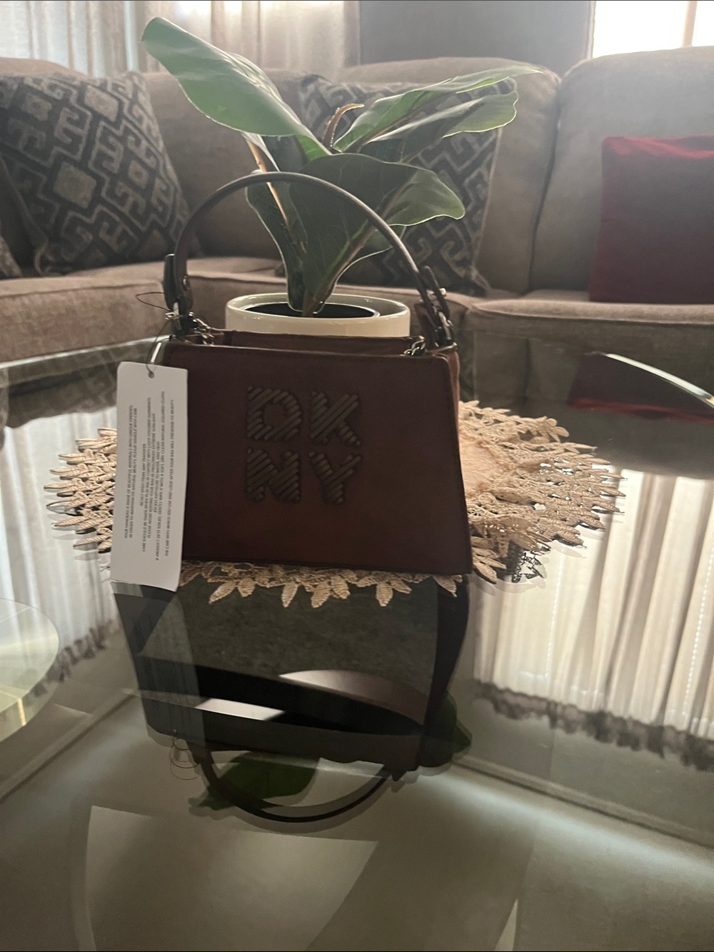 DKNY Brown Mini Top-Handle Leather Bag